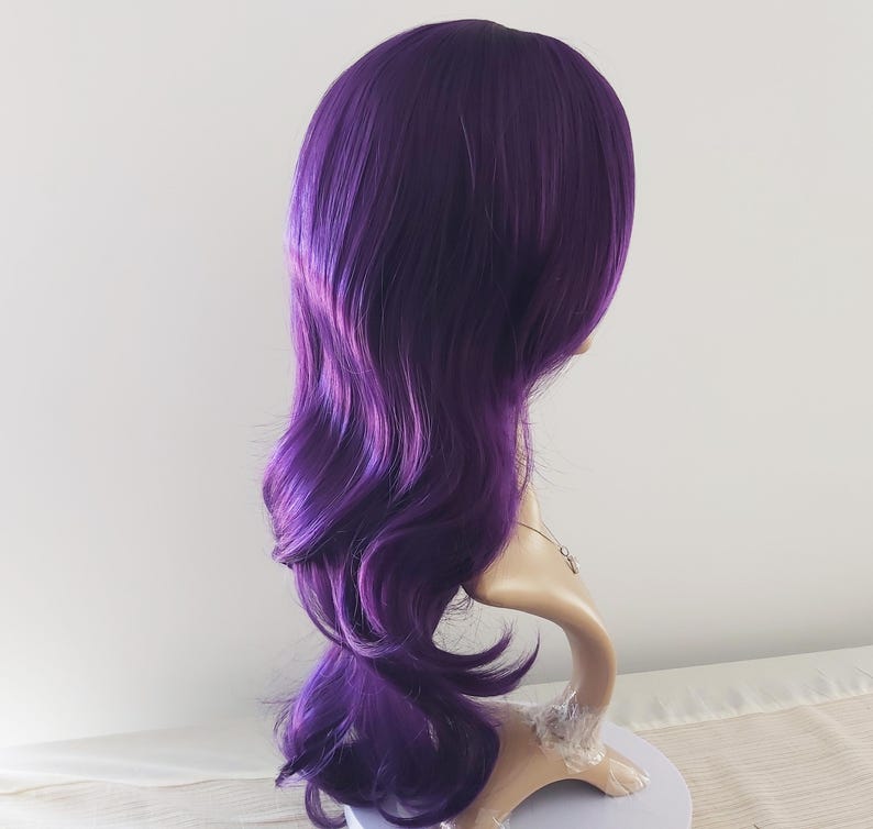 Dark Purple Long Wavy Wig with Bangs: Heat-Resistant Synthetic Hair. made to order. image 10