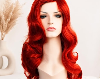 Red Curly Wig: Long Heat-Resistant Synthetic Hair, Cosplay Wig