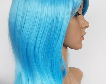 Sky Blue Long Wavy Wig: Heat Resistant Synthetic Hair 21
