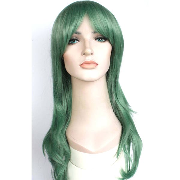 Long wavy jade green wig. high quality long hair. Party long wig for women. Holiday party costume wig. Free shipping in US. Ready to ship.