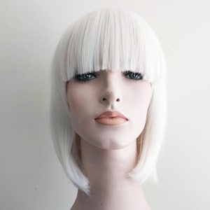 White Bob Wig with Bangs: Short Straight Synthetic Hair