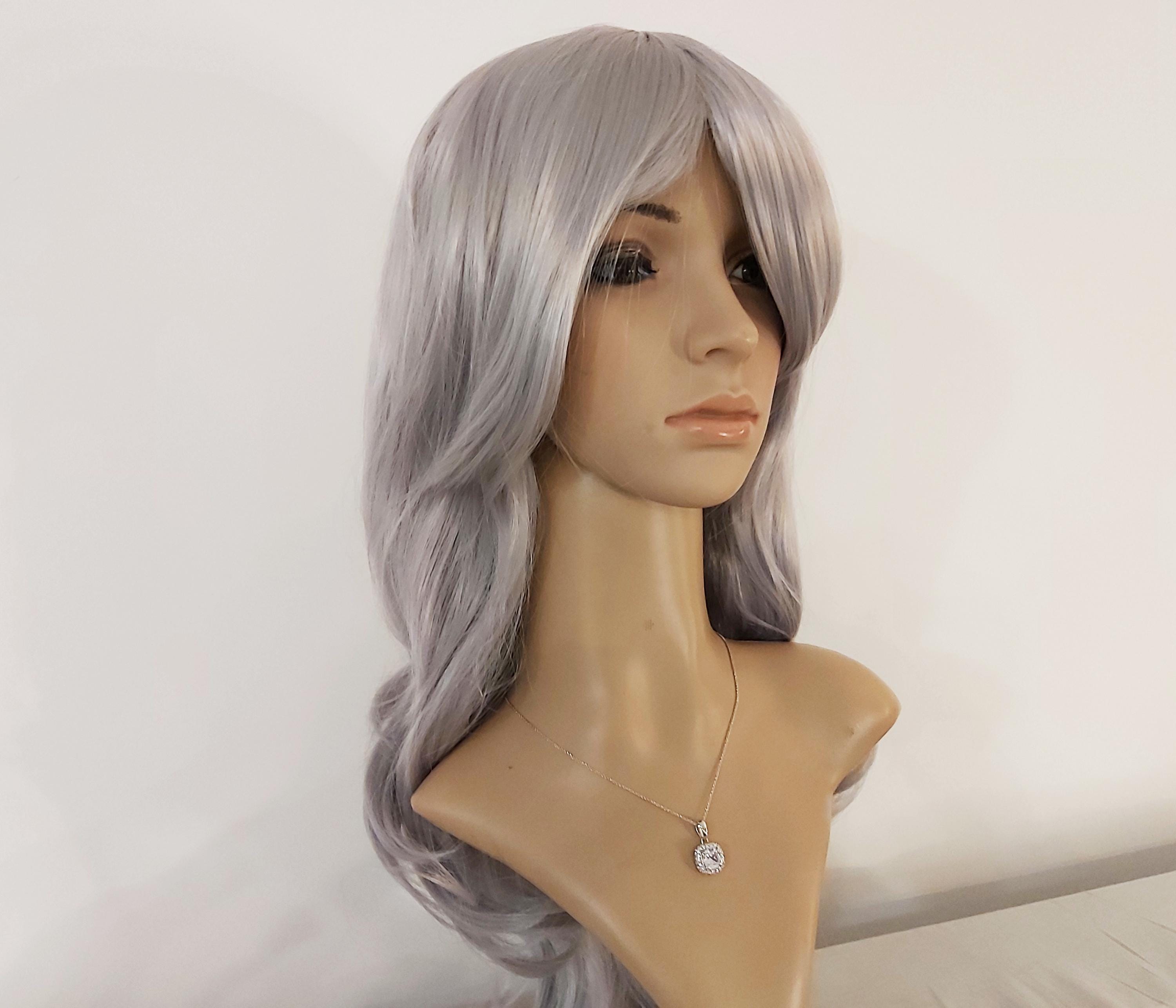 Silver Gray Long Wavy Wig: Heat Resistant Synthetic Hair, 27 