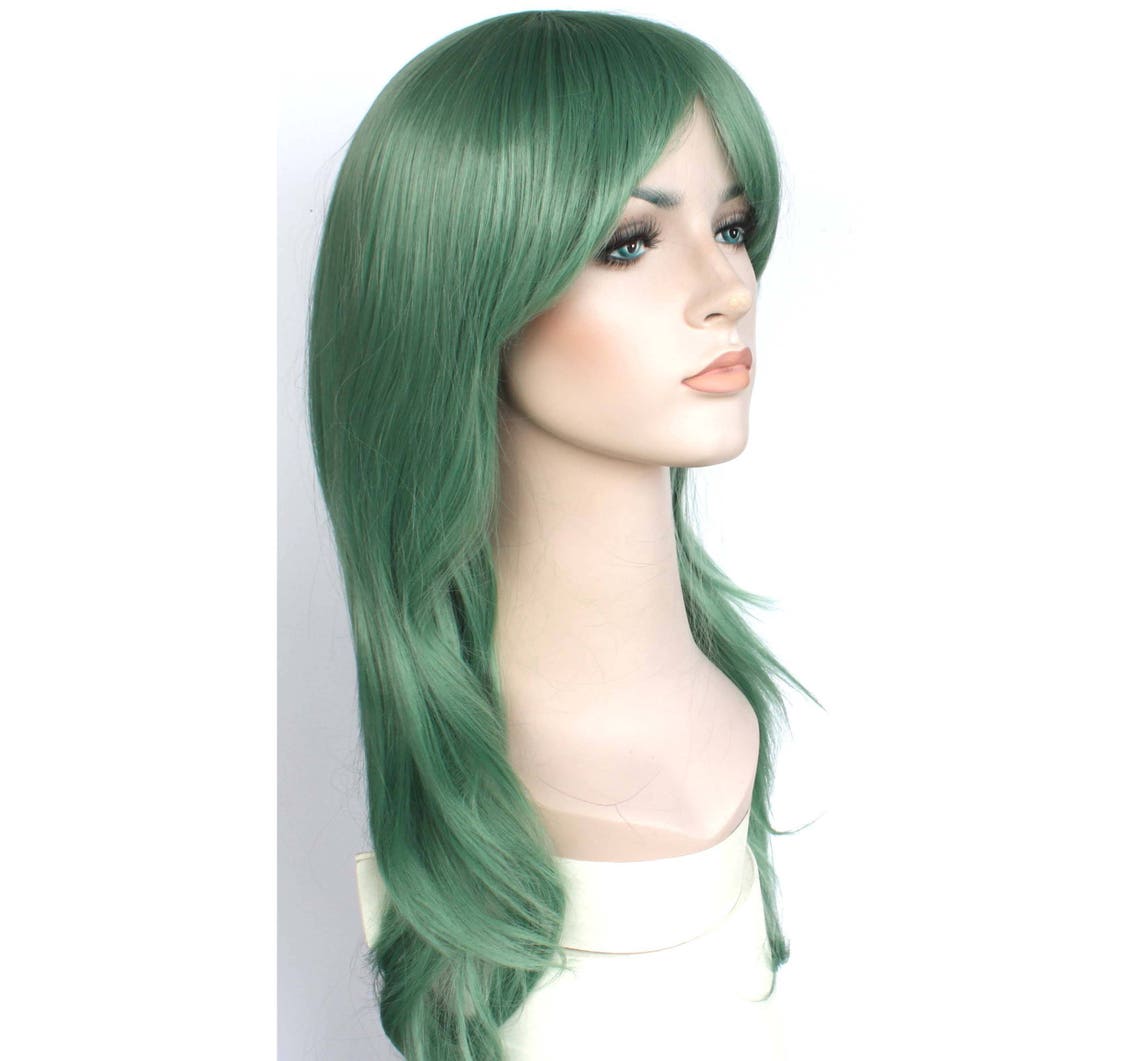 Jade Green Long Wavy Wig. Synthetic Green Long Party Hair for - Etsy