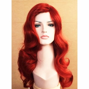 Long Curly Red Cosplay Wig. Heat-Resistant Synthetic Hair. Halloween party costume wig for women.