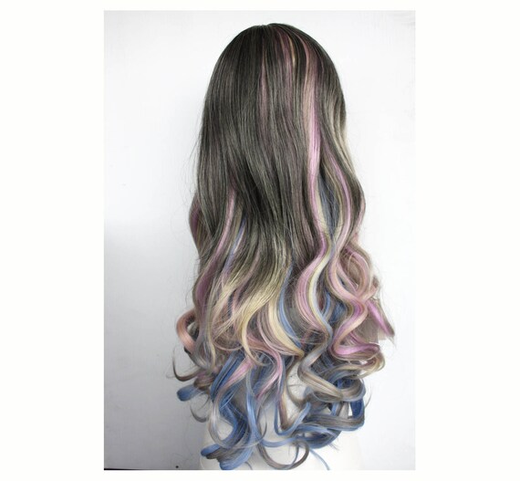 Elegant Ombre Dark Brown W Pastel Highlight Long Curly Wig Synthetic Wig Daily Wig Ready To Ship Women S Halloween Costume Wig For Sale