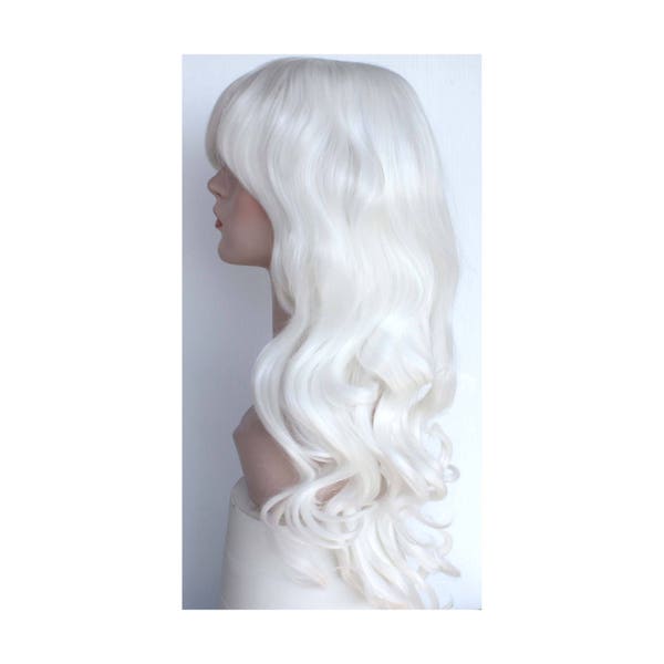 Long white curly wig. Synthetic hair. high quality wig. made to order.
