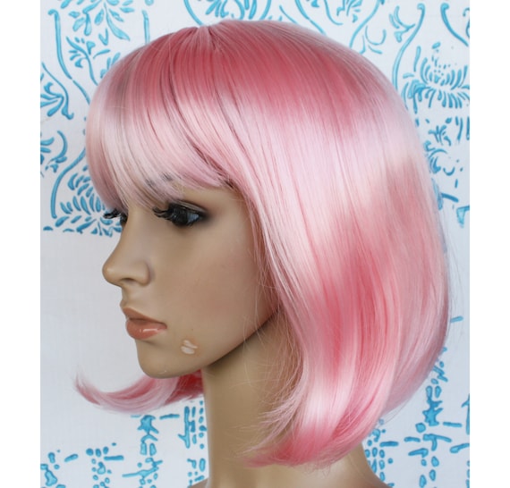 Pink Bob Wig With Bangs Pink Short Hair Halloween Costume Etsy