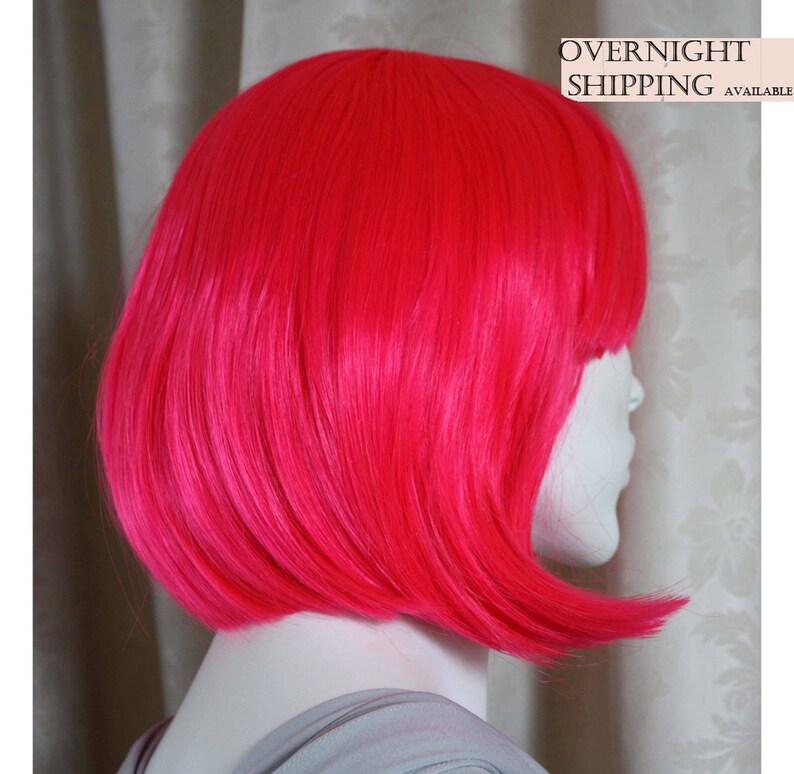 Hot pink bob wig short wig. Halloween party costume wig for women or teens. Mardi Gras wig. Ready to ship. 