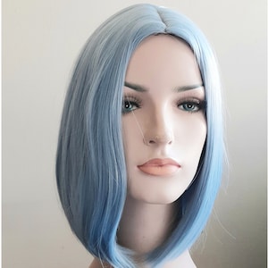 Light blue short straight wig. Women&#39;s costume wig. Party short wig for women. High quality synthetic hair. Free shipping US. Made to Order.