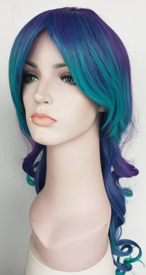 Long Curly Purple And Turquoise Ombre Wig Women S Party Etsy