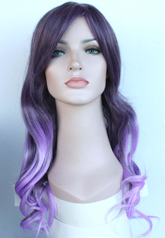 Long Dark Purple Light Purple Ombre Curly Wig Ready To Ship Etsy