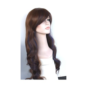 Brown and dark blue long curly wig for women. Synthetic high quality hair. Party multi-colored long hair. ready to ship. Free US shipping.