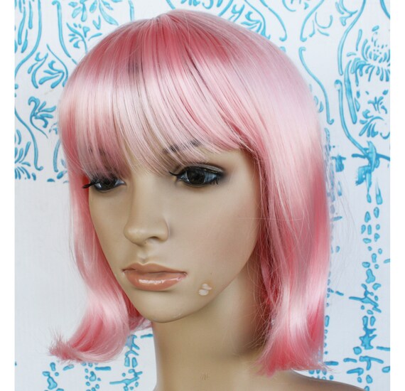 Pink Bob Wig With Bangs Pink Short Hair Halloween Costume Etsy
