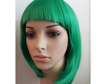 Parrucca verde con frangia: capelli sintetici corti, costume da festa