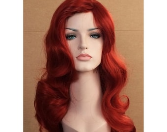 Red cosplay party wig for women. Long curly red wig. High quality synthetic hair. Holiday party red wig. ready to ship. Free shipping USA.