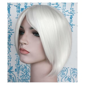 White short wig for women. Short white hair. High quality synthetic hair. Holiday party wig for women. Free shipping in USA. made to order.