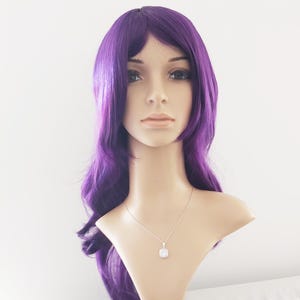 Dark Purple Long Wavy Wig with Bangs: Heat-Resistant Synthetic Hair. made to order. image 9