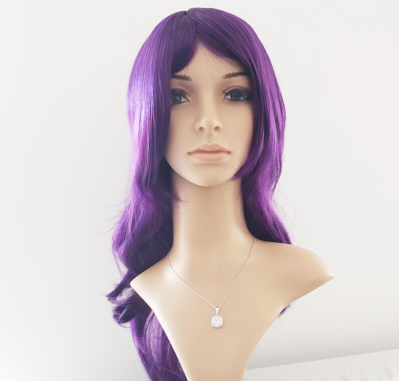 Dark Purple Long Wavy Wig with Bangs: Heat-Resistant Synthetic Hair. made to order. image 9
