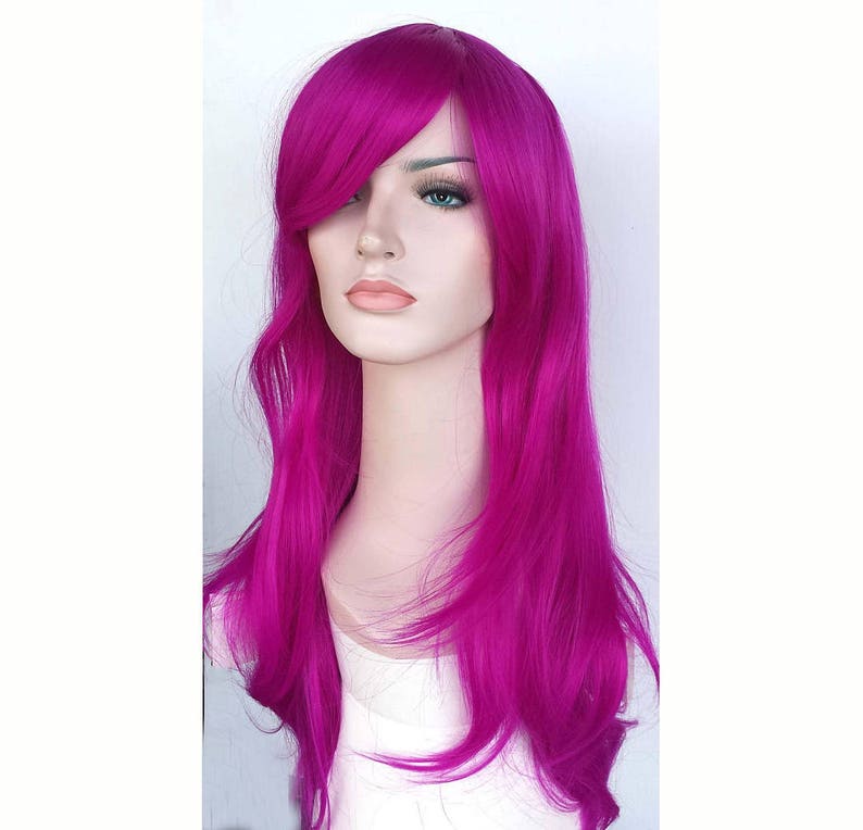 Long wavy fuchsia wig. high quality wig. Women costume wig. Etsy