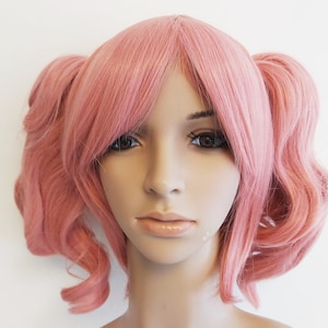 Dusty pink pigtail costume wig for women. Salmon pink pigtail cosplay hair. Holiday party costume hair. Ready to ship. Free shipping in USA.
