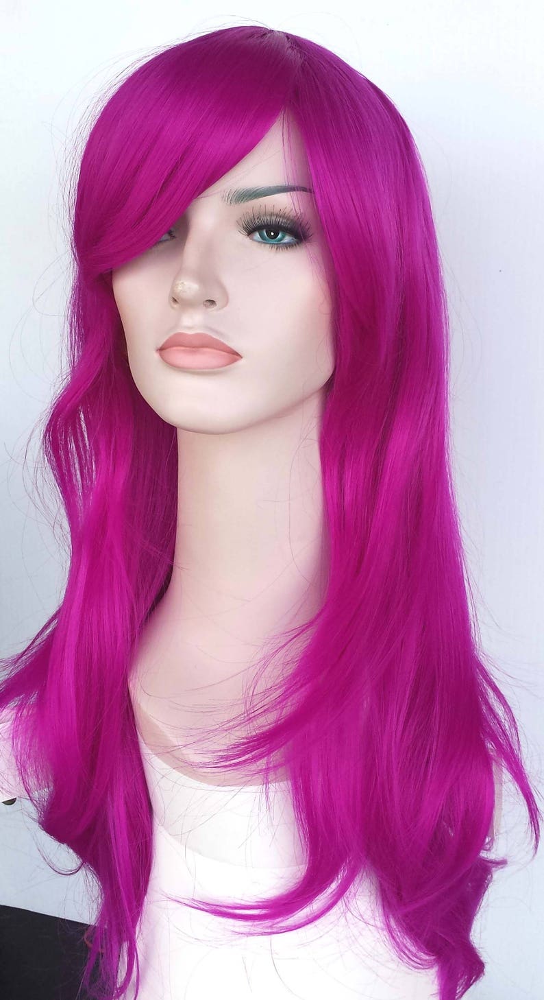 Long wavy fuchsia wig. high quality wig. Women costume wig. Etsy