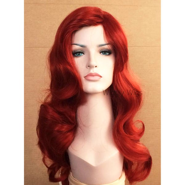 Red long curly wig for women. Cosplay red long wig. High quality synthetic hair. Party costume red wig. Ready to ship. Free shipping in USA.