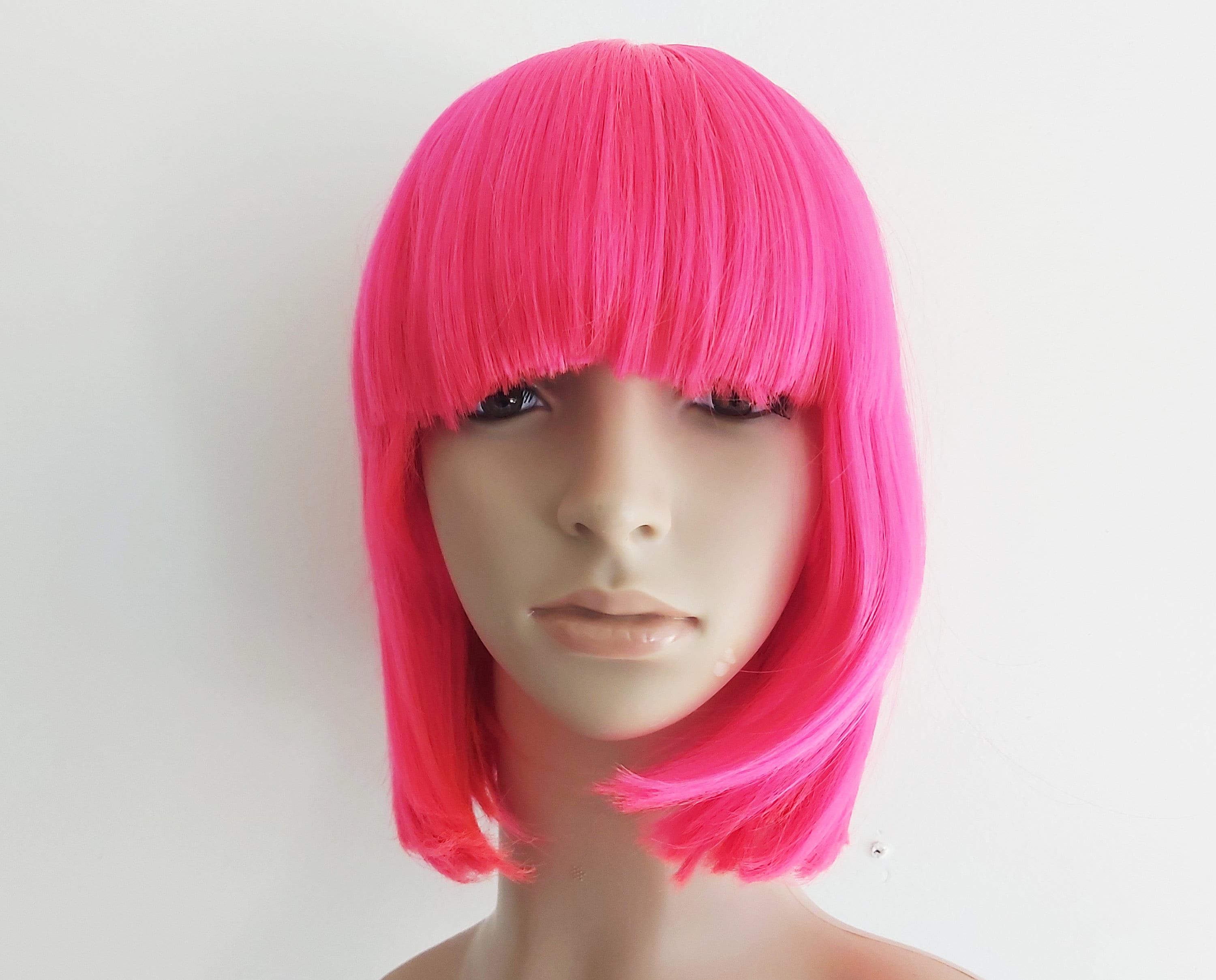 Women Hot Pink Heat Resistant Synthetic Bob Party Neon Wig Bangs 12 Inch Amazon.com : BEAUTIFA Hot Pink Bob Wig with Bangs for Women  main image 3