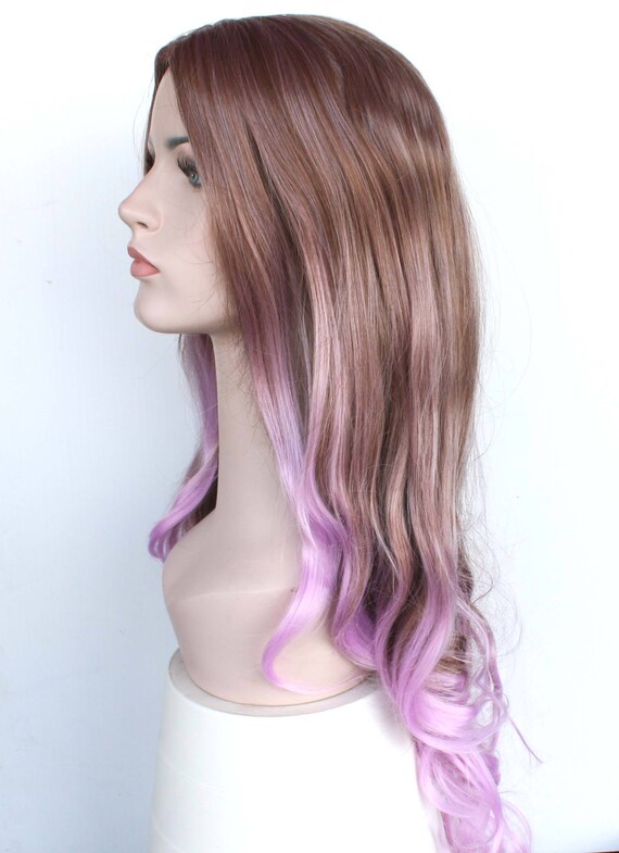 Brown Purple Lilac Ombre Curly Long Wig Synthetic Wig Etsy