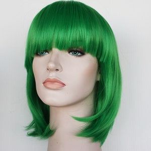 Grass Green Bob Wig With Bangs. Grass Green Short Synthetic Hair ...