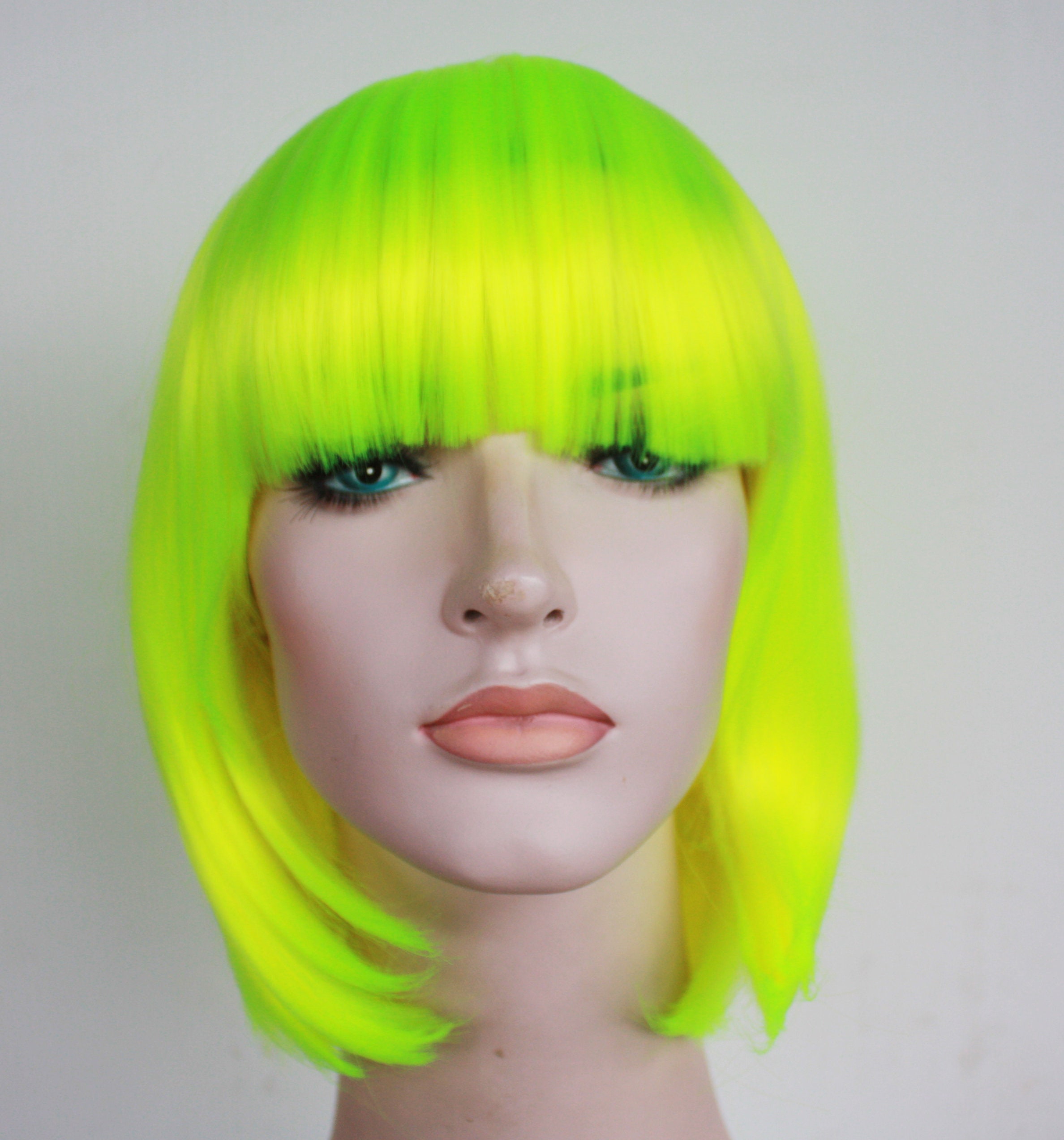 Women Yellow Heat Resistant Synthetic Bob Party Neon Wig Bangs 12 Inch Vibrant Yellow Bob Wig With Bangs: Heat-resistant Synthetic  main image 4