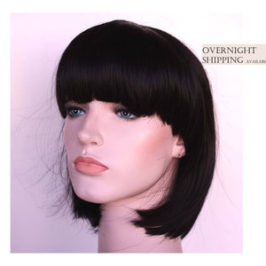 Black bob short wig with bangs. Black short hair for women. Daily wear wig for women. Party costume hair. Free shipping USA. Ready to ship.
