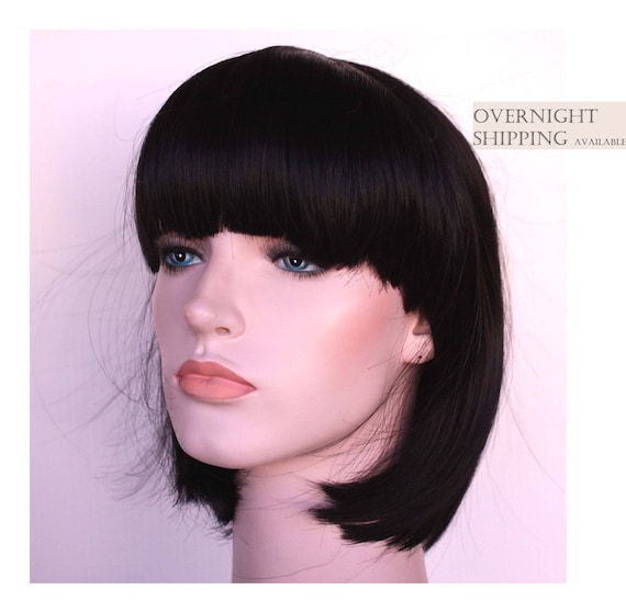 Black Bob Short Wig With Bangs Black Short Hair Party Wig Etsy