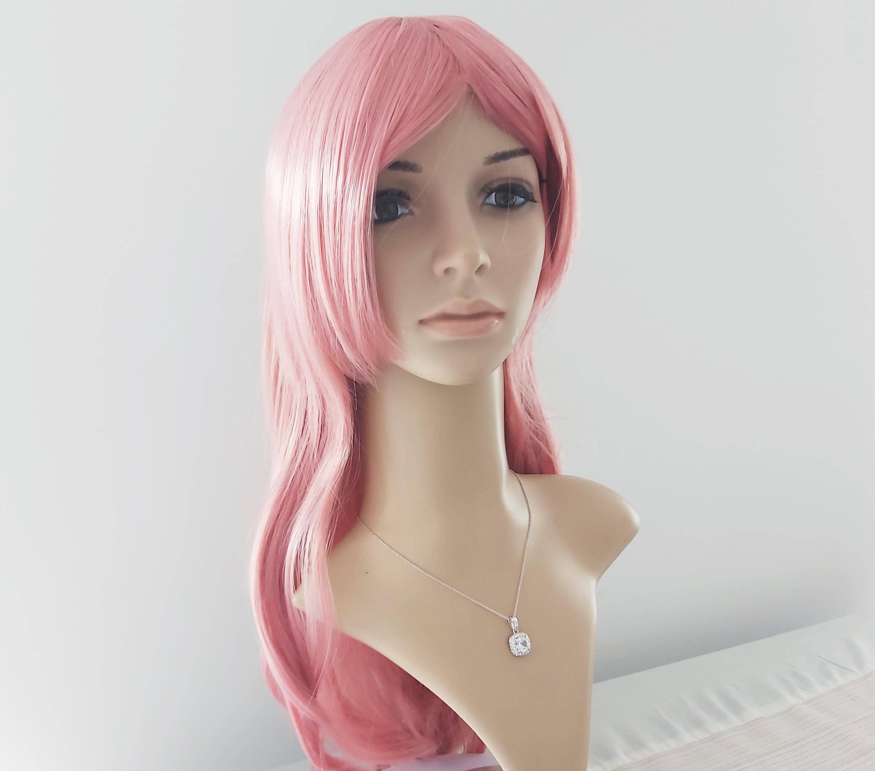 Salmon pink long wavy wig for women. Premium natural look dusty pink long wig. High quality synthetic hair. Ready to ship. Free US shipping.