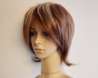 Brown and blonde spiky short wig for women. Daily wearing short wig. High quality synthetic hair. Ready to ship. Free shipping in USA.