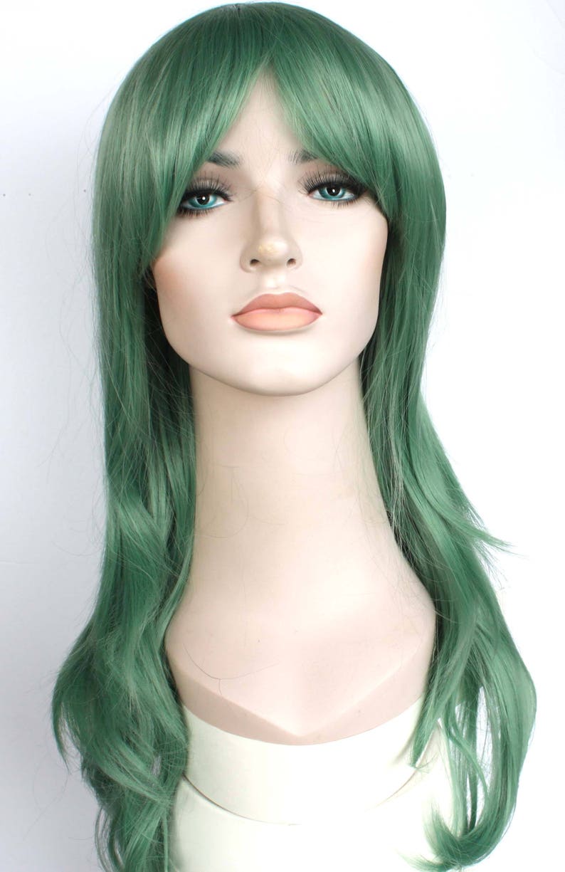 Green Long Wavy Wig. Jade Green Long Wavy Hair. Party Costume - Etsy