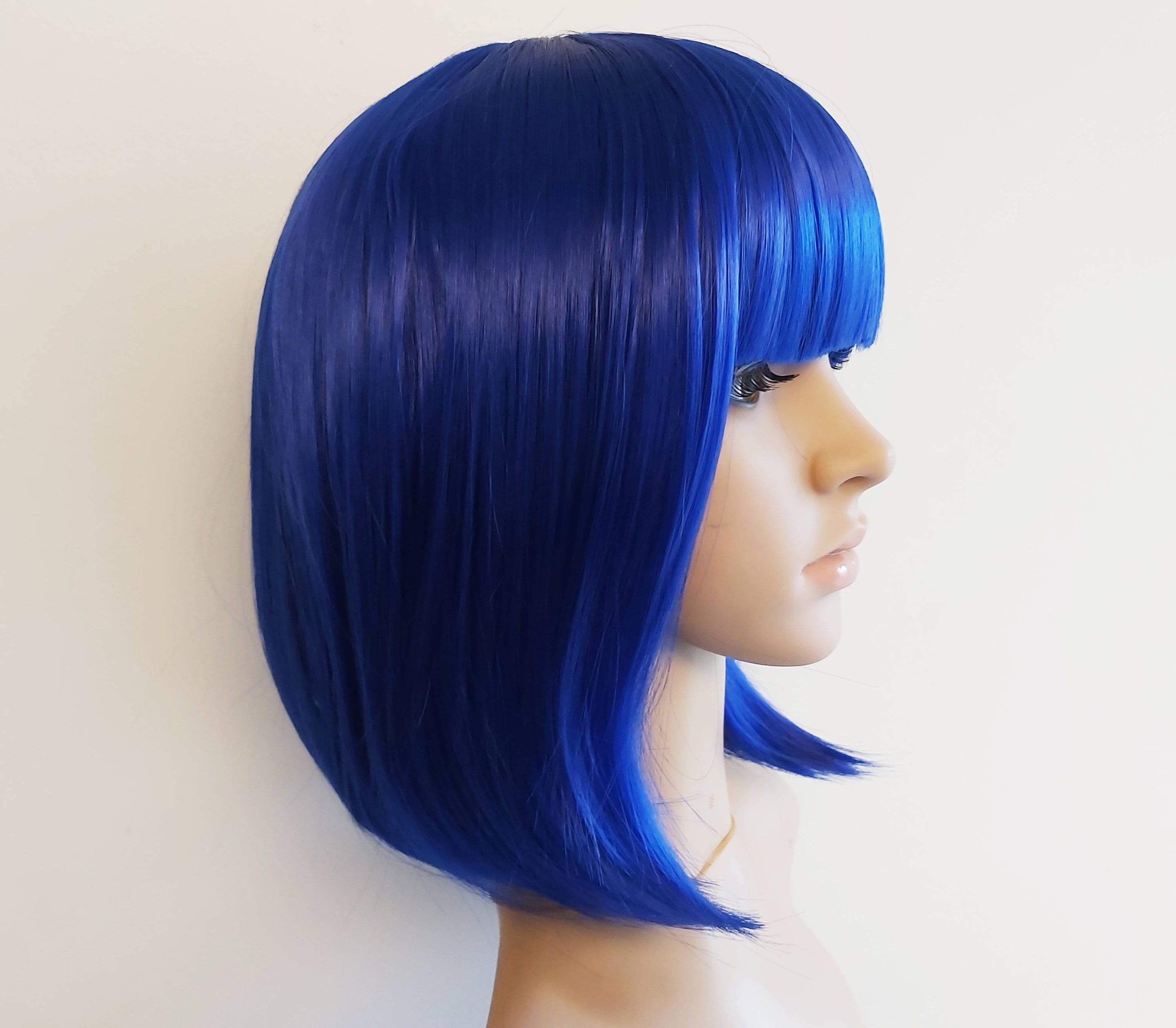 Blue Bob Wig With Bangs for Women. Blue Costume Short Wig