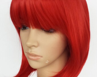 Red Bob Wig With Bangs: Short Straight Synthetic Hair, Party