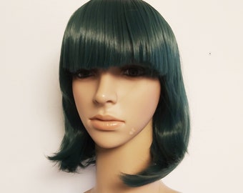 10 Inch Forest Green Heat Resistant Straight Long Bob Wig  display picture 2