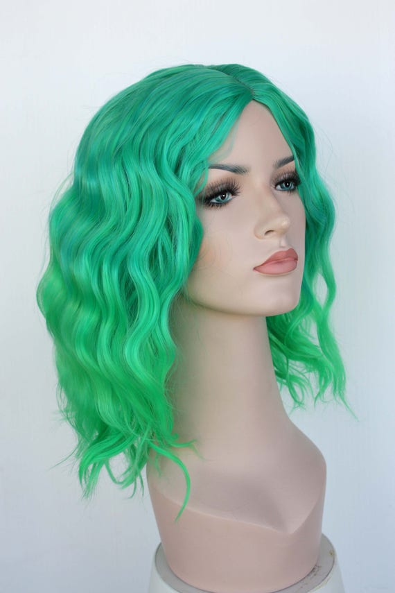 Perfect Green Ombre Wavy Wig Green Shoulder Length Hair Etsy