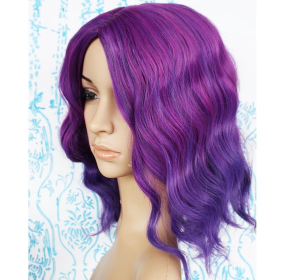 Dark Dusty Purple And Pink Ombre Curly Shoulder Length Wig Multi Colored Ombre Synthetic Wig Ready To Ship