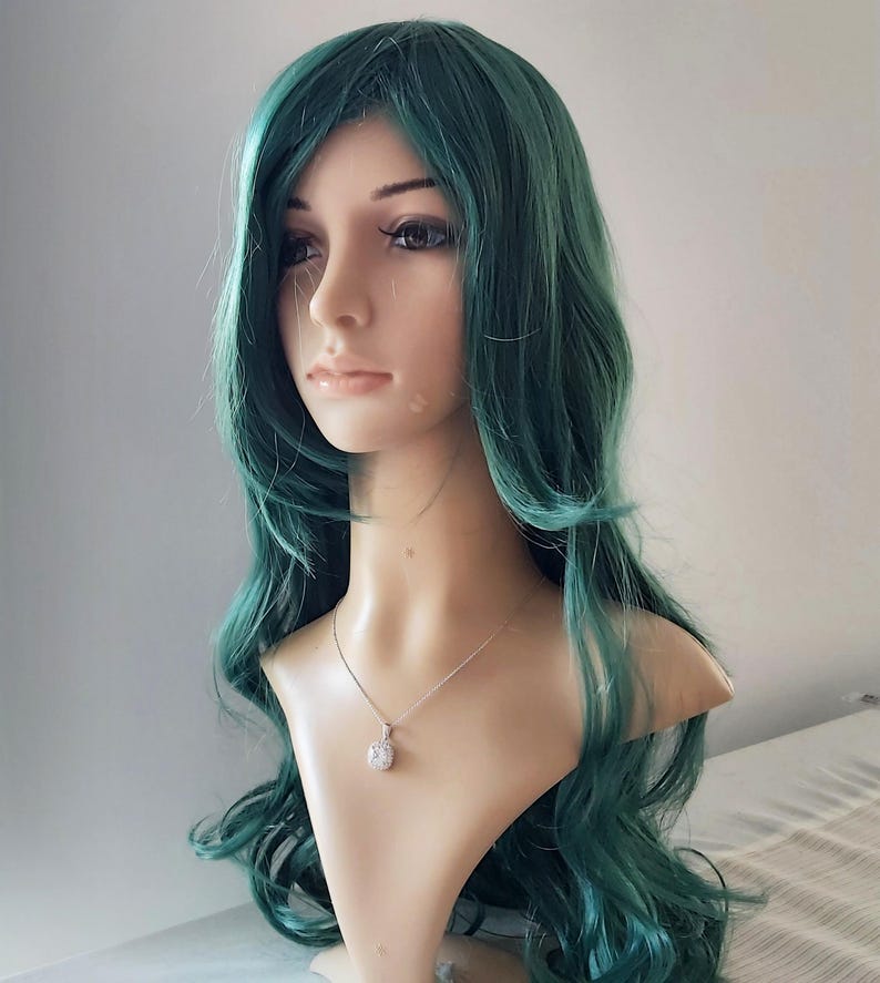 Dark Green Curly Wig: Long Synthetic Hair, Heat Resistant, 24 Inch image 8