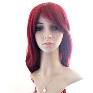 Dark Red Wavy Wig with Bangs: Heat-Resistant Synthetic Hair