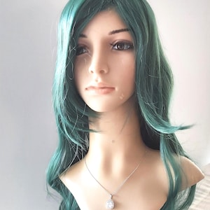 Dark green long curly wig for women. Synthetic high quality daily wear wig. Party costume green wig. Ready to ship. Free US shipping.