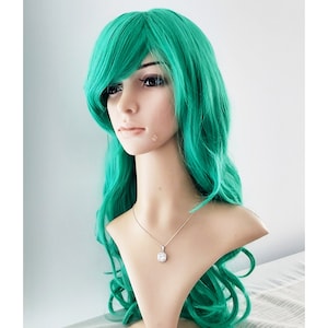 Green long curly wig for women. Costume green long wig. High heat-resistant high quality synthetic hair. Ready to ship. Free US shipping.