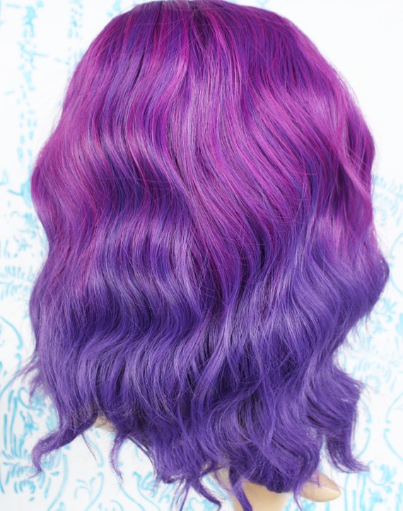 Dark Dusty Purple And Pink Ombre Curly Shoulder Length Wig Etsy