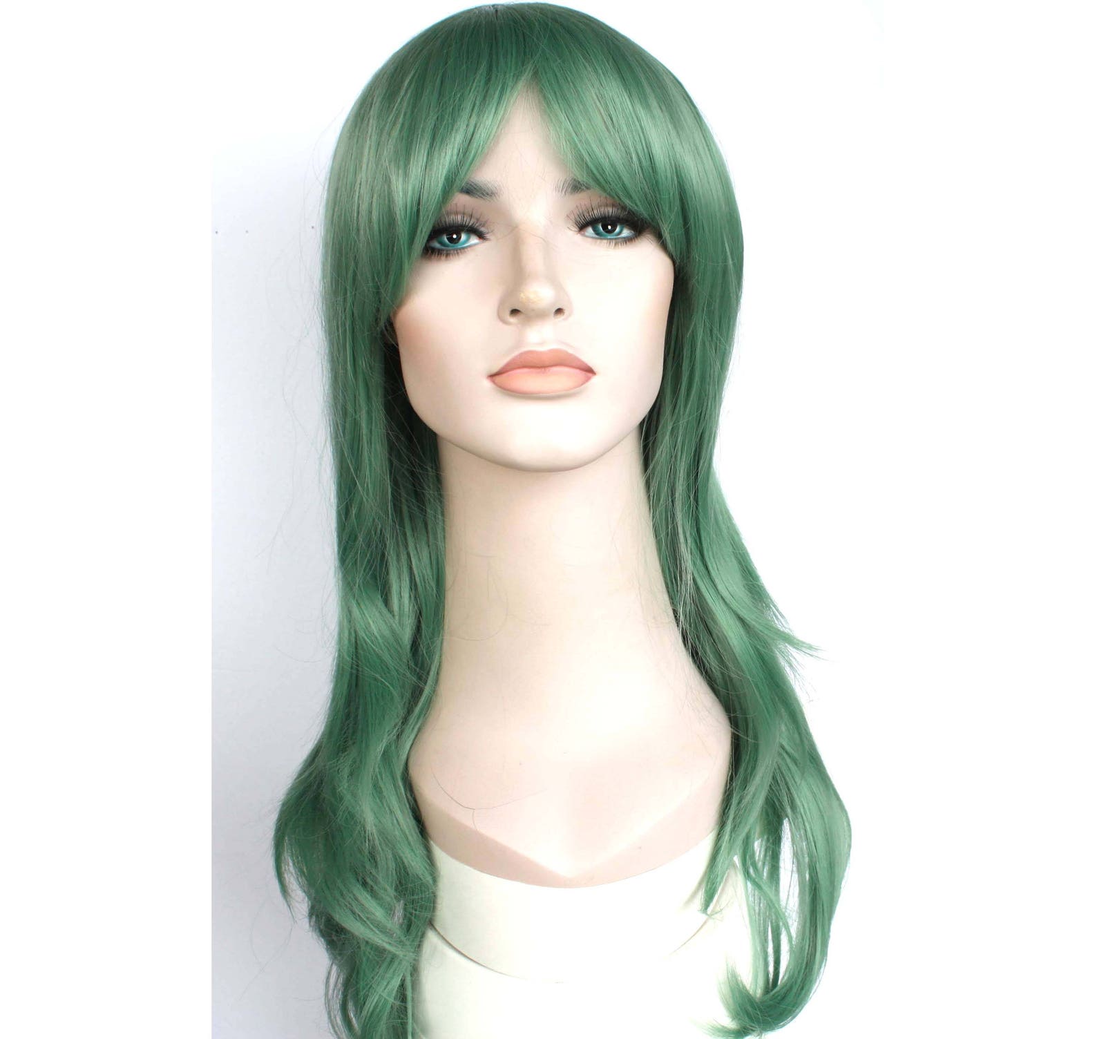 Jade Green Long Wavy Wig. Synthetic Green Long Party Hair for - Etsy