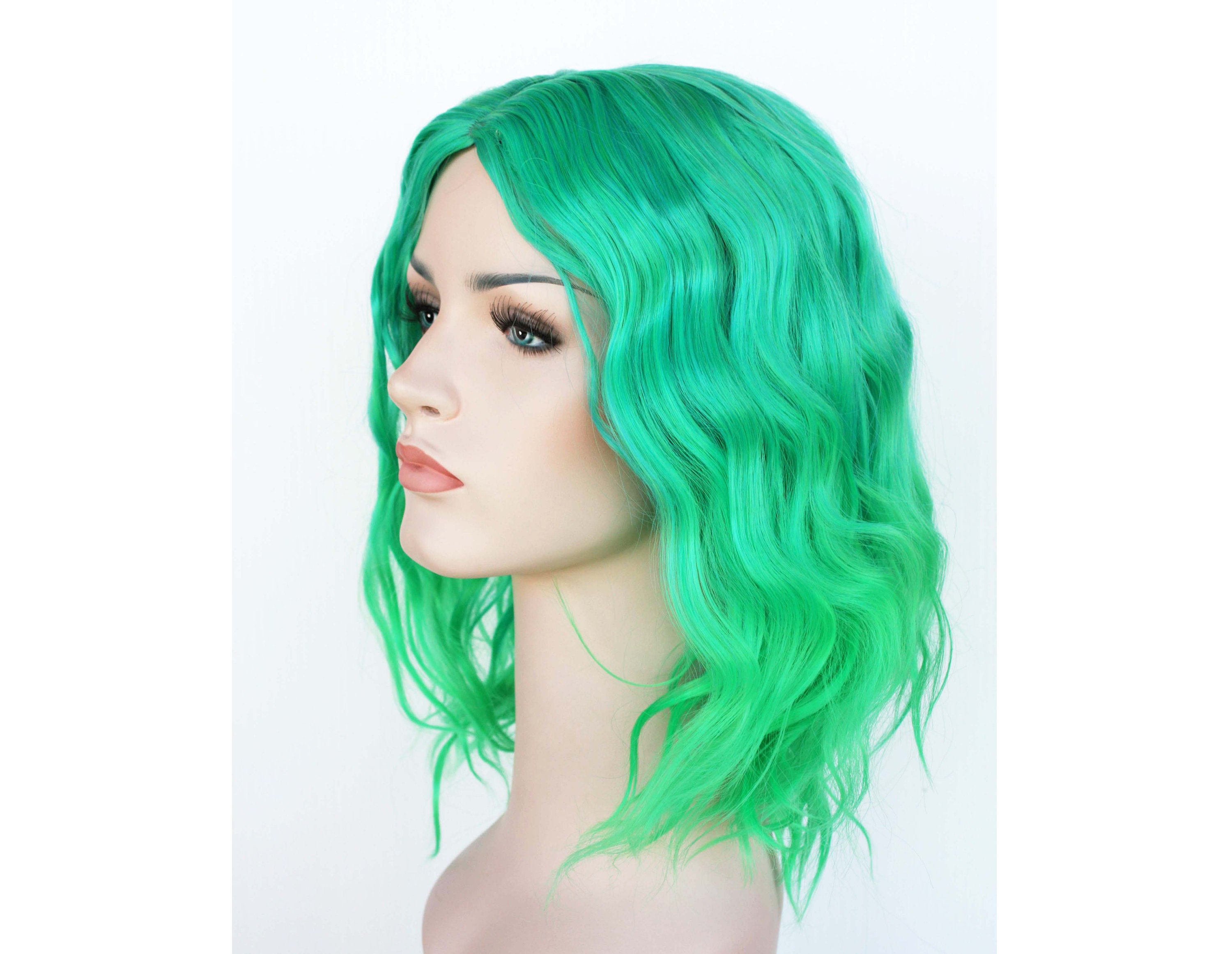 Green Ombre Wavy Wig. Green Shoulder Length Hair. Halloween - Etsy