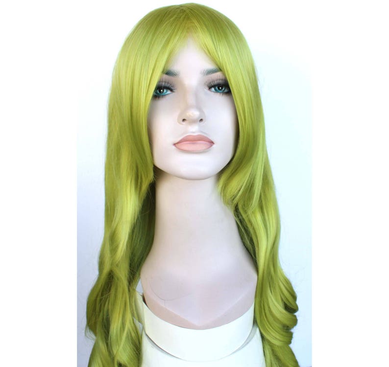 Olive green super long curly wig. Party long hair for women. Etsy