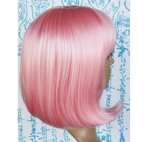 Pink Bob Wig With Bangs Pink Short Hair Halloween Costume Etsy