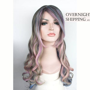 Ombre Dunkelbraun W Pastell Highlight Lange Lockige Perucke Etsy